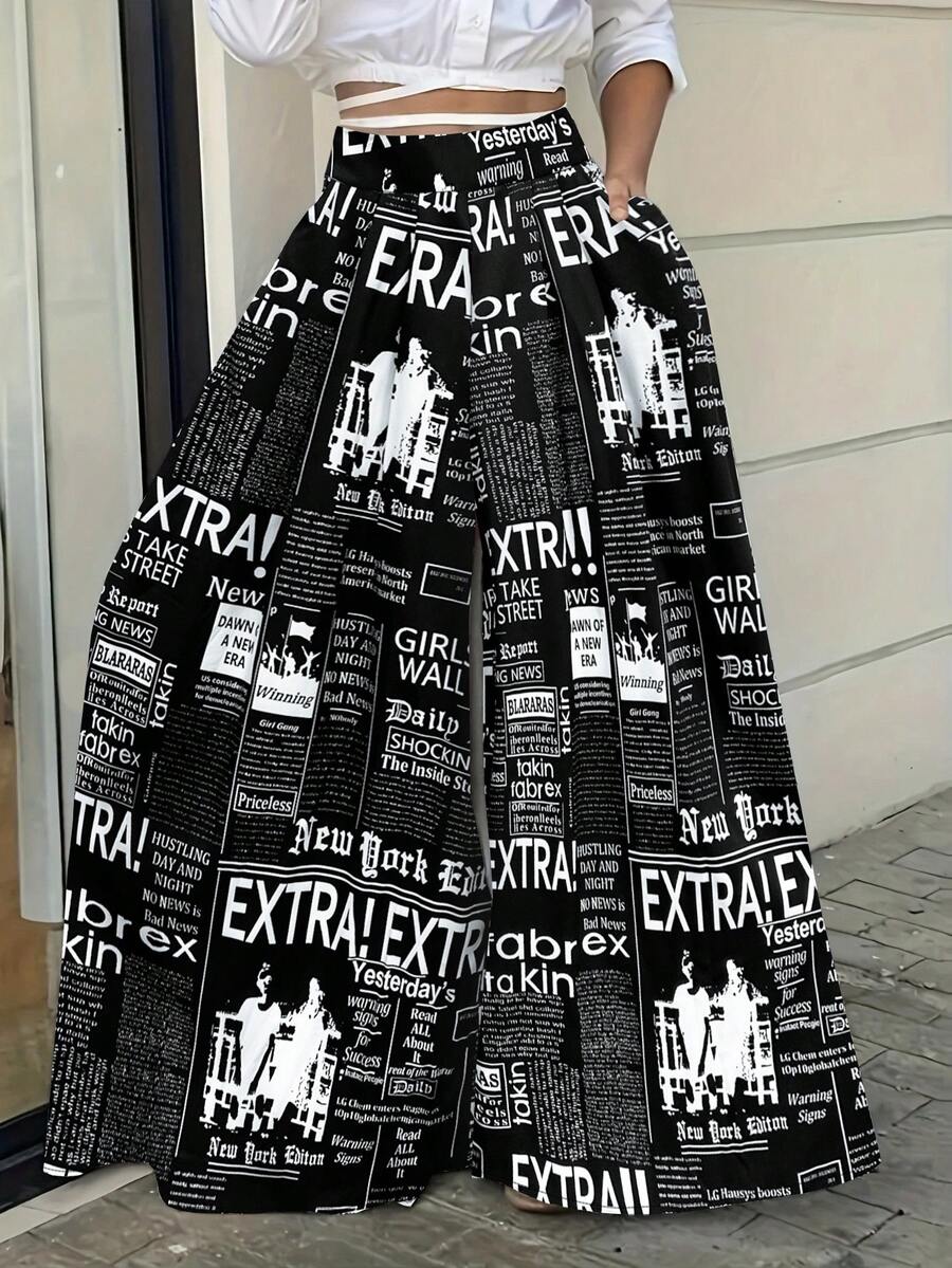 Pantalones diarios de talle alto con estampado aleatorio y diseño minimalista, elegantes para el verano/primavera, para mujeres