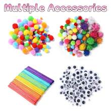 [500 件/1 套] 管道清洁器工艺套件，包括 100 件混合颜色的管道清洁器、150 件混合尺寸的活动眼珠（8 毫米、1 毫米、12 毫米、15 毫米）、200 件混合尺寸的绒球、50 件彩色冰棒棍，用于工艺品、艺术和手工艺品用品、管道清洁器绒球工艺和工艺工具、DIY 学校用品套件、制作套件、艺术和手工艺品用品、管道清洁器套件、管道清洁器、工艺用品套件、艺术项目活动创意。