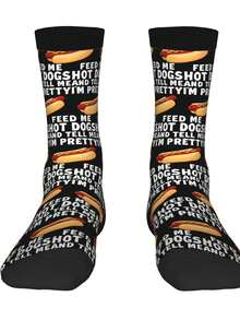 1 Pair Retro Feed Me Hot Dogs And Tell Me I'm Pretty 2 For Men & Women - 3D Digital Printed Athletic Socks, All-Season Comfort For Fitness, Hiking, Travel & Casual Attire - Matching Couple Gift For Birthdays, Weddings, Mothers Day - màu đen - Xem 3
