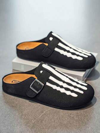 2025 Latest Men's Flip Flops Slip-On Bone Design Slippers, Mule Style Sandals Made Of Leather And Suede For Outdoor, Street, Party, Office, Home, Beach, Fashionable & Casual