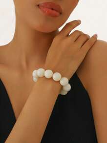 1pc Boho Round Geometric Plastic Cloud Beaded Elastic Bracelet For Women, Holiday & Daily Use Gift