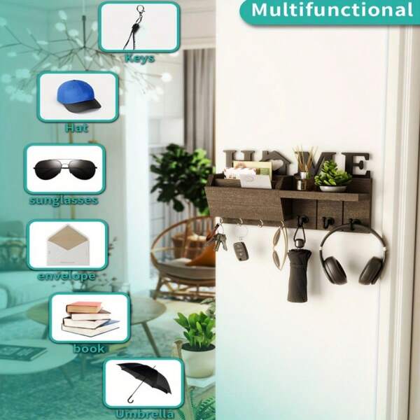 Wooden Wall Mount Envelope Holder, Room Bedroom Office Key Hook Wooden Wall Mount Organizer Rack