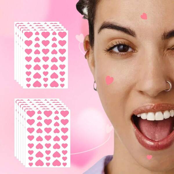160pcs Pink Heart Shaped Face Stickers - 3 Size Specifications, Cover Blemishes And Imperfections, Ultra-Thin Breathable, Gentle And Non-Irritating