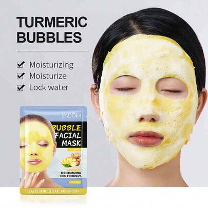 5pcs/Pack Turmeric Bubble/Dead Sea Mud Face Mask, Highly Nourishing & Moisturizing, Fades Fine Lines, Cleanses & Minimizes Pores, Suitable For Oily Skin