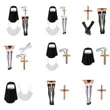 2/3/4 Halloween Nun Costume Accessories Nun Hat Cross Pendant Necklace Cross Thigh High Sock For Halloween Cosplay Party