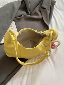 1pc Plain Color PU Shoulder Bag, Large Capacity Crescent-Shaped Handbag, Suitable For Adult Women, Fashion Outfit, Outdoor Shopping - Yellow - View 6