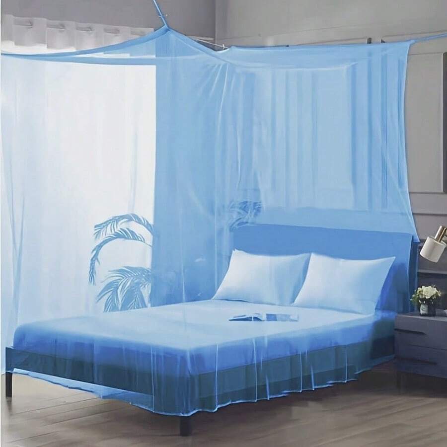 1pc Lightweight Polyester Mesh Canopy Bed Curtain - Portable Summer Mosquito Net, Suitable For Patio, Porch, Camping & Bedroom Decor, Breathable Design For Quiet & Cozy Ambience, Easy To Install Mosquito Net, Summer Bedding Accessory - Blue - View 1