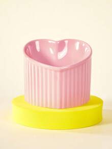 PETSIN 1pc Heart Shaped Ceramic Elevated Cat Bowl, Raised Tilted Cat Food Bowl Anti-Vomiting Drinking Dish Bowl For Neck Protection