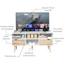 Mueble para TV Rack Moderno, Centro de Entretenimiento con Cajones y Entrepaños Organizadores, Mueble TV Nórdico Color Blanco y Madera Beige - 1 - Ver 5