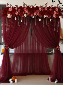 Wine Red Wedding Arch Curtain Tulle Polyester Fabric, 1-Piece Package, With Dimensions Of 75 Cm / 160 Cm * 600 Cm / 800 Cm. Transparent Background Curtain, Perfectly Suitable For Wedding Party Ceiling Decoration, Table Runner, Chair Back Decoration, And Various Event Scenes Such As Weddings, Engagements, Valentine's Day, Halloween, Christmas, Mother's Day, Birthday Parties, Graduation Ceremonies, And Banquet Decorations.