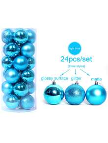 24 Stücke Weihnachtskugeln Dekorationen, 1,5 Zoll vorgestrichene Weihnachtsbaum Dekoration, Feiertags Hängekugel - 3 Stile bruchsicher für Geburtstag, Halloween, Hochzeit, Weihnachten (Blau)