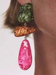 1 par de pendientes colgantes de resina vintage con diseño geométrico colorido, joyas de moda como regalo para mujer, accesorio