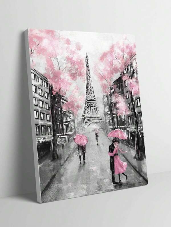 1pc Frameless Canvas Printed Poster, Retro Watercolor Parisian Couple, Home Decoration, Valentine's Day Gift, Gift For Friends, Living Room, Bedroom, Office, Kitchen Wall Art Decoration, Waterproof Painting, Printed Art