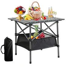 Mesa Plegable Impermeable con Bolsillo de Malla para Jardin,Camping,Viaje,Robusto Acero al Carbono - Negro - Ver 1