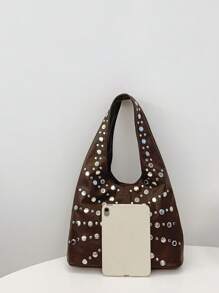 1 Pc Personalized Fashionable Retro Y2K Style Solid Color PU Leather Strap With Full Body Rivet Inlay Design Women's Shoulder Bag For Concerts&Travel&Vacation&Shopping&Gift Giving