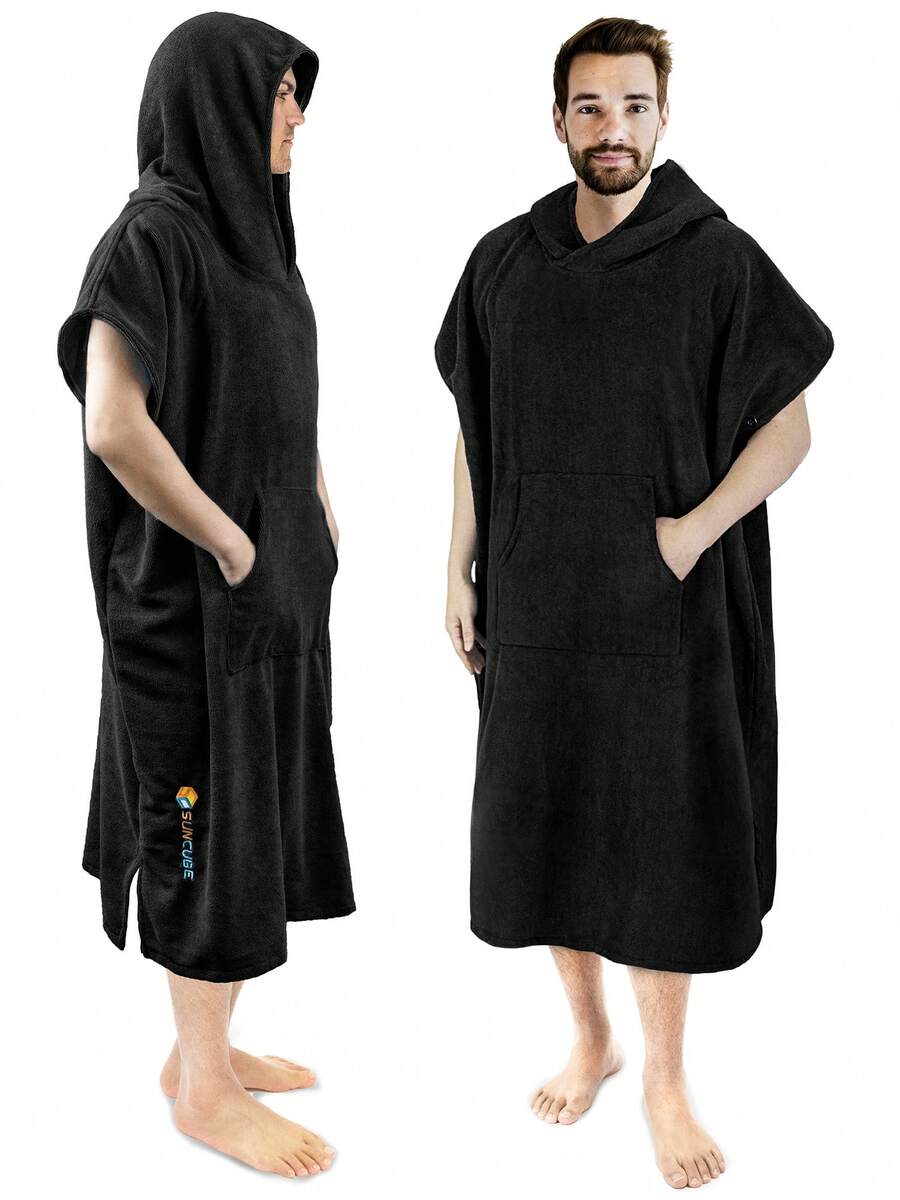 SUN CUBE Surf Poncho Changing Robe With Hood | Absorbent Quick Dry Microfiber Wetsuit Changing Towel With Pocket For Surfing Men Women (Black) - Black - View 1