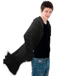 Men's Long Hooded Cardigan Ruffle Shawl Collar Drape Cape Overcoat Asymmetric Hem Open Front Hooded Cardigan - Black - View 4
