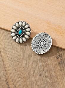 1 par de pendientes de gota con talla de turquesa en estilo vintage bohemio para mujeres, adecuados para combinar con los atuendos, uso diario y vacaciones