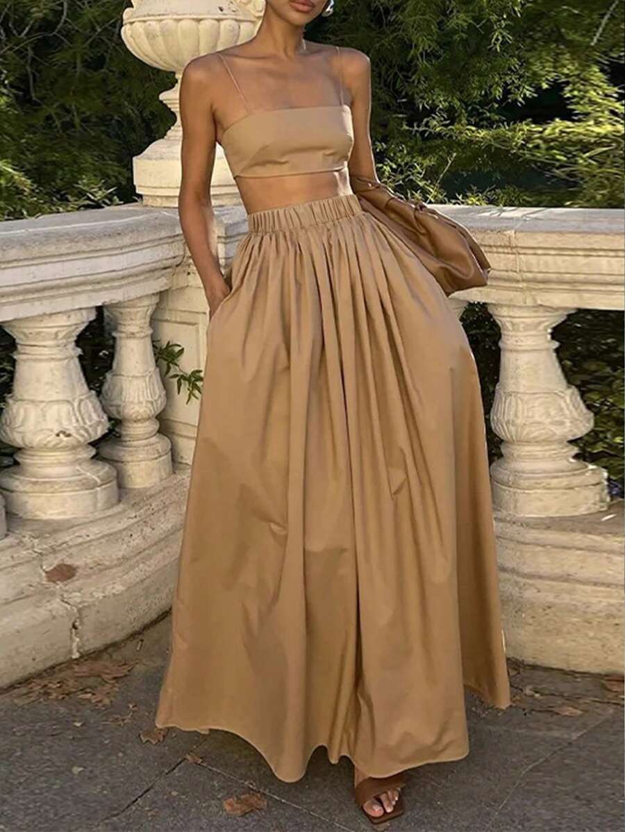 Women Two Pieces Outfits For Daily Wear - Khaki - View 1