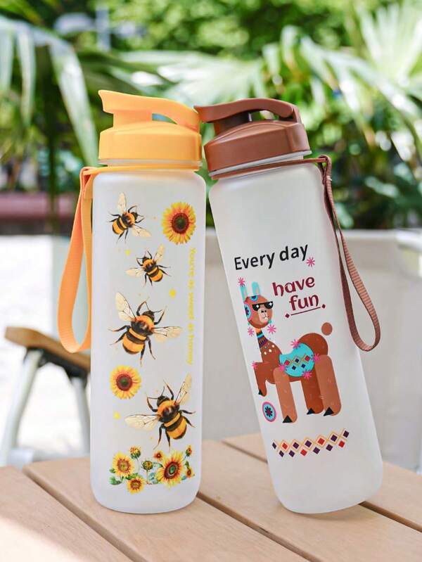 1 Pc 32OZ (1000ml) Cute Bee And Sunflower Sports Water Bottle - Portable Flip Cap Design, Suitable For Outdoor Activities, Travel And Holiday Gifts, Camping, Everyday Use