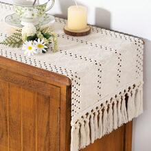 1 件波西米亚风格桌旗 Macrame 桌旗，适用于家居装饰，奶油色和棕色 Macrame 桌旗带流苏，适用于波西米亚风格餐厅卧室装饰、乡村新娘送礼会、农舍乡村风格桌旗、餐垫、感恩节圣诞节家居装饰（多种尺寸可选） - 白色 - 查看 7