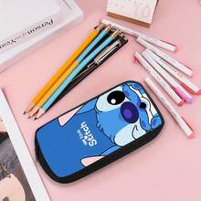 1 pieza Estuche grande de capacidad de Stitch de  "Amamos a Stitch" - Caja de almacenamiento de tela multiusos duradera, incluye 12 marcadores de colores y 2 bolígrafos, útiles escolares y de oficina portátiles, regalo ideal para fans de dibujos animados, diseño de personajes de dibujos animados, útiles escolares, vuelta al cole - Multicolor - Ver 5