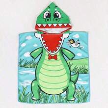 1件卡通连帽浴巾，60厘米*120厘米尺寸，可展开为毯子，涤纶面料制成，带塑料扣儿童斗篷，速干沙滩巾，可爱卡通婴儿游泳浴袍，浴室礼物 - 彩色 - 查看 14