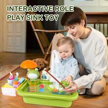 Green Frog Kitchen Play Sink With Running Water Pretend Play Wash-Up Kitchen Sets - Green - View 5