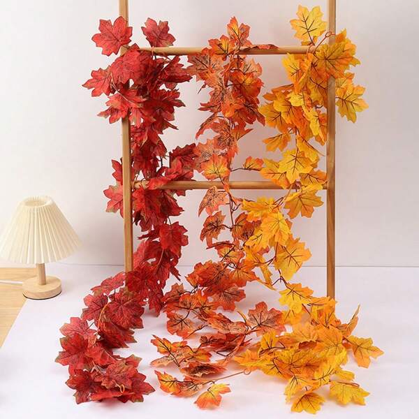 1 pieza 175cm Decoración artificial de vid de hojas de arce para el Festival de la Cosecha de Otoño, Acción de Gracias, decoración de mesa para fiestas, decoración colgante de pared del hogar, guirnalda de hojas de otoño, decoración colgante para ventanas, techos, paredes y puertas para fiestas de Halloween y Navidad