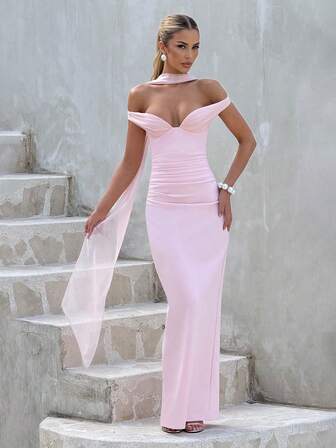 1 st Enfärgad Bara Axlar Elegant Midja-Axlad Böljande Cocktailfestklänning, Lämplig För Bröllop, Cocktailparty