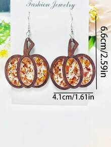 2pcs Fashionable Multi-Color Halloween Pumpkin Splice Minimalist Wooden Acrylic Pendant Earrings For Women, Suitable For Party, Halloween Event