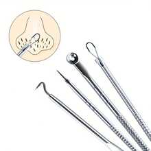 4pcs/Set Acne Blackhead Needle Black Spot Pimple Blemish Remover Light Beige Care Women Beauty Acne Care Pore Cleanser Needle Hook - 銀色 - 查看 2