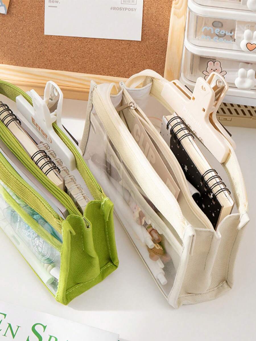 1个大容量铅笔盒透明铅笔盒简约日式文具袋Y型学生铅笔盒铅笔袋学校用品返校