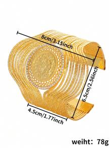 New 2025 Dubai Fashion Gold Coin Copper Alloy Bracelet, Exquisite Rhinestone Geometric Bangle, Suitable For Wedding Party Wear Jewelry