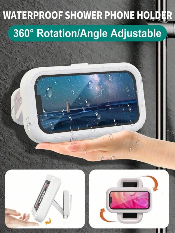 360° Rotation Waterproof Shower Phone Holder, Retractable, Angle Adjustable, Shower Phone Case, Anti-Fog High Sensitivity Cover Mount Box For Bathroom Wall Mirror Bathtub Kitchen - Universal Smartphone Stand For Showers, Waterproof Touchscreen Protector & Hands-Free Video Calling Accessory - Perfect For Gym Enthusiasts, Busy Moms, TikTokers - Great Father's Day Gift & Christmas Bathroom Essential
