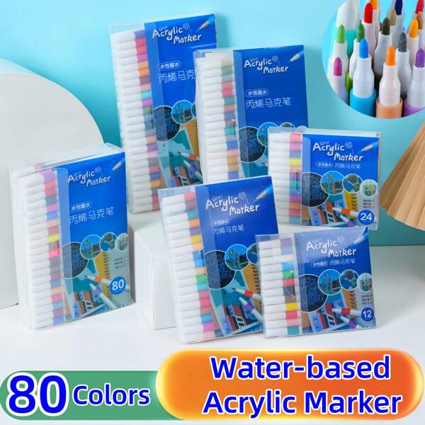 80 Colors Of Water-Based Marking Pens, Suitable For Rocks, Stones, Glass, Easter Cakes, Wood And Fabrics - Vibrant Colors, Suitable For Creative Projects, Art Projects And Handicrafts, Art Projects | Vibrant Colors | Fast-Drying Paint