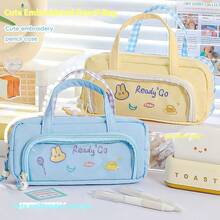 1 Stück großvolumige Stiftemappe im Ins-Stil mit besticktem Design, farbblockdesign, Aufbewahrungstasche, Kosmetiktasche, tragbare Schul- und Büroausstattung, Schulmaterial, Rückkehr zur Schule - Verschiedenfarbig - Übersicht 1