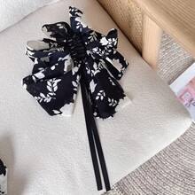 1 Hot Selling Exquisite Antique Style Flower Printed Ribbon Bow Plastic Hair Clip, Simple And Fashionable Large Hair Clip, Anti Slip Ponytail Buckle Hair Accessory, Birthday Banquet, Vacation Beach - A Fashionable Thing For Girls In Extra Rooms - màu đen - Xem 5