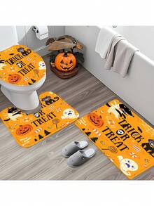 1/4 件万圣节图案浴帘和垫子套装，家居装饰浴帘，浴室淋浴垫，现代风格浴室窗帘，浴室地毯，U 型马桶垫，马桶盖，12 个挂钩，送给朋友和家人的完美节日礼物，圣诞装饰