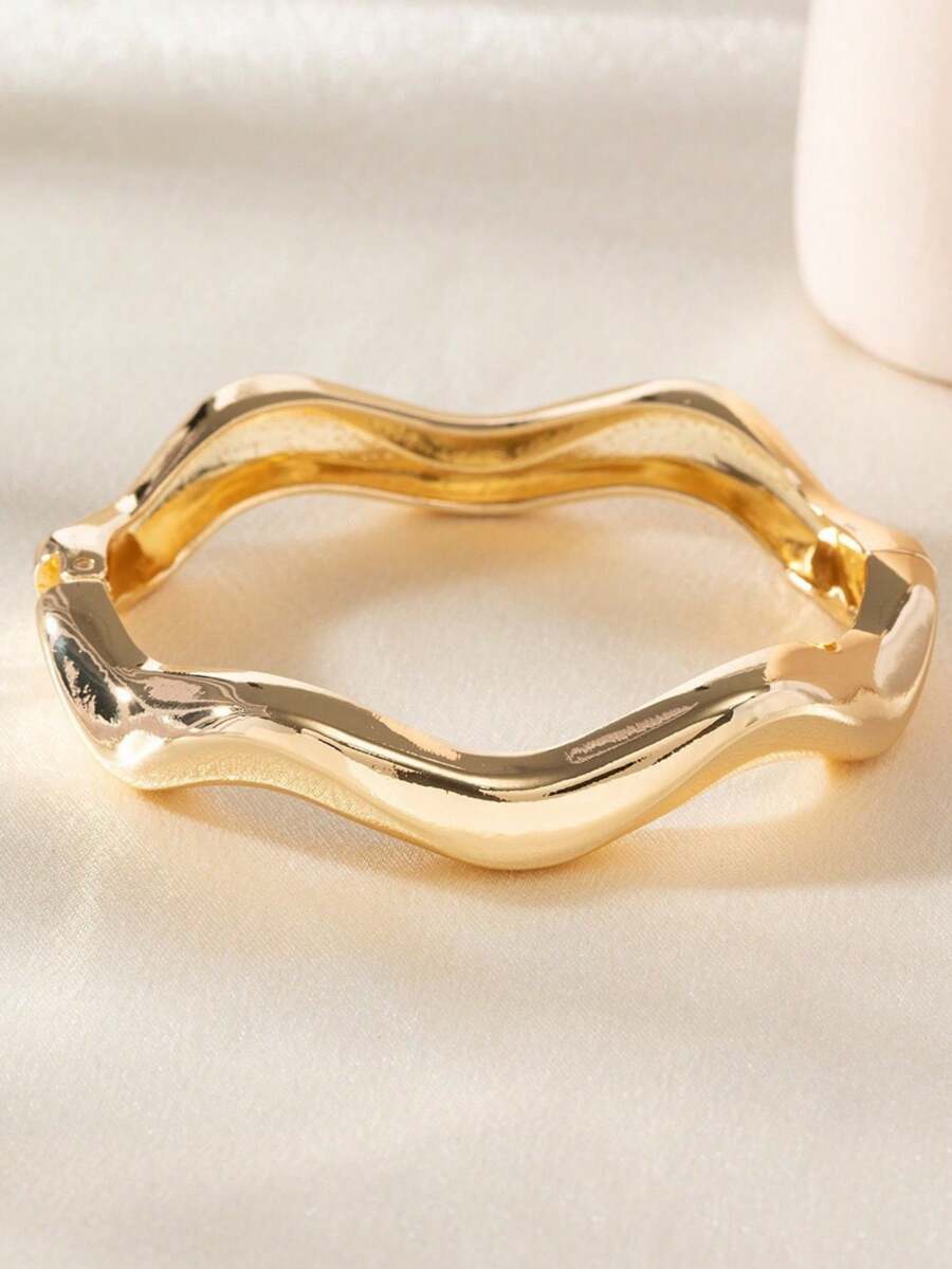 1 件女士不对称波浪形金属个性化时尚开口手链