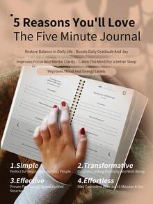 1pc Pink Spiral Gratitude Journal,Simple A5 Undated Dailly Gratitude Planner Notebook With Guided Prompts,Reflection Lines&Inspirational Quotes,Self-Care,Start Any Time,Work And Home,Back To School Supplies - Multicolor - View 3