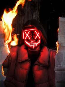 恐怖LED万圣节面具，圣诞节发光角色扮演面具，发光派对化妆舞会面具，派对氛围装饰，派对恶作剧道具，魔术道具，LED派对面具服装，3种灯光模式，万圣节面具 - 彩色 - 查看 6