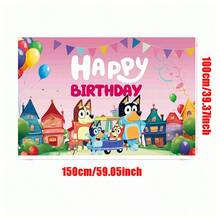 Bluey 粉色主题蓝色生日派对装饰套装生日拉旗节日装饰，非常适合节日、粉丝和生日派对装饰