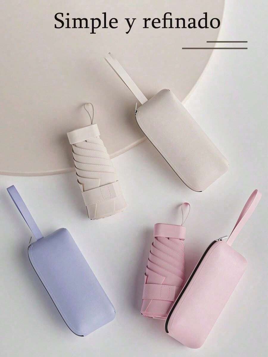 1 pc Paraguas mini ultraligero de pulgar, plegable en cinco partes,  con película negra para protección solar, sombrilla antirradiación UV, útil tanto para días soleados como lluviosos, sombrilla solar. - Blanco - Ver 1