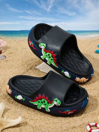 1 双男童舒适休闲卡通恐龙家族轻便室内/室外拖鞋，春夏