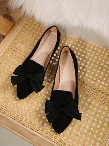 Damen Slipper mit breiter Passform, schwarze Schleife, spitzer Zehenbereich, niedriger Absatz, Frühjahr Sommer Neu, Lässig Alltag Outdoor, leicht, bequem, Oversized 36-43