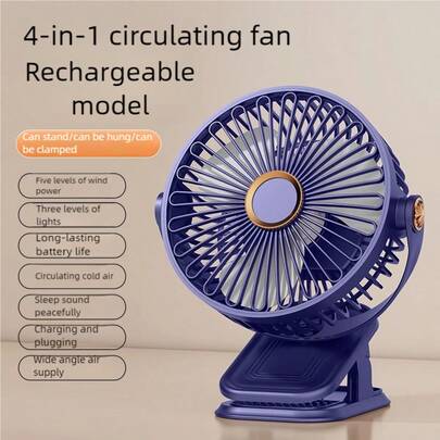 OBOVAY 360° drehbarer leiser Ventilator mit Nachtlicht, USB aufladbarer tragbarer Mini-Tischventilator für Studenten-Wohnheim, Büro, Outdoor, 500mAh