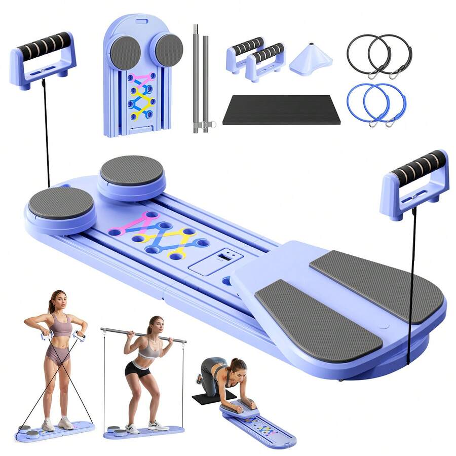 Pilates Reformer Machine, Foldable Pilates Board At Home With Auto Rebound Ab Roller, 6 In1 Multifunctional Abdominal Board Exercise Machine, Full-Body Workout Mini Pilates Board Equipment For Women - Mauve Purple - View 1