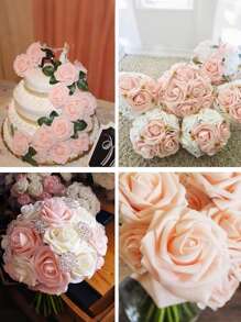 5/10/15/20/25/30 piezas Rosas falsas de aspecto realista con tallos para manualidades, decoraciones de bodas, centros de mesa, arreglos, fiestas, baby shower y decoración del hogar (sin caja, empaque en bolsa de OPP) que incluyen tres hojas