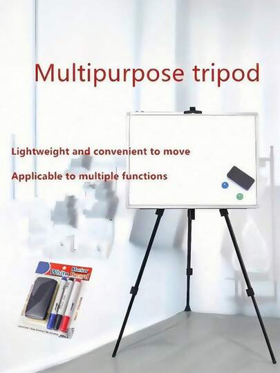 Pizarra blanca magnética grande de borrado en seco con trípode telescópico: caballete portátil de doble cara, con 3 rotuladores, un rotulador y un juego de borradores para pizarra, ideal para el uso diario en la oficina. Soporte retráctil para pizarra blanca, duradero, ligero, práctico y portátil, con almohadillas antideslizantes, abrazaderas estables, plegable, caballete metálico con trípode, ideal para bocetos al aire libre, bocetos en interiores y enseñanza en la oficina.